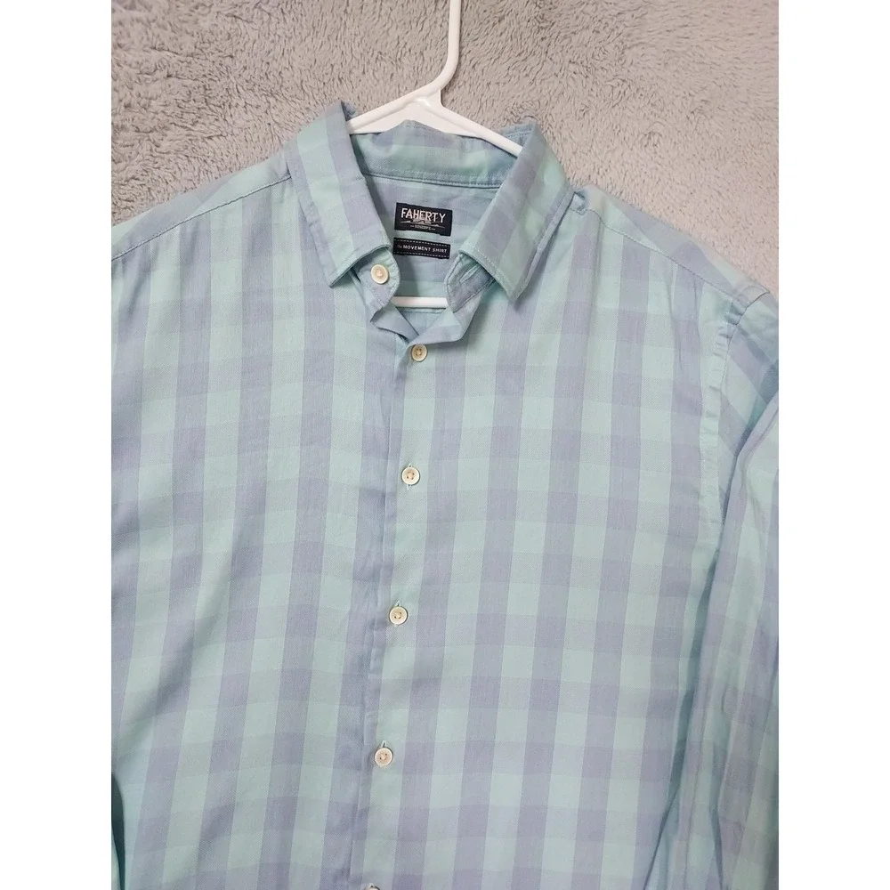 Faherty Reserve Movement Shirt Mens Small Gingham Check Long Sleeve Blue Stretch